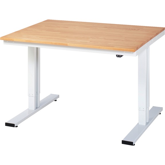 RAU workbench electrically height-adjustable 1250x1000x720-1120 mm beech top - Workbench