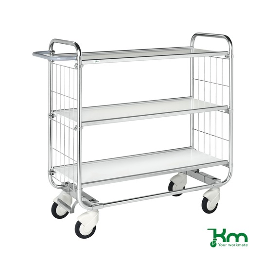 Chariot à étagères 3 zones charg., cap. charge 250 kg 1 395x470 mm frein central - Chariot à étagères série 8000, capacité de charge 250 kg, frein central