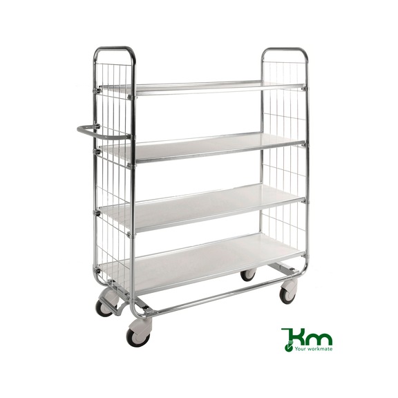 Emeletes kocsi, 4 rakfelület, teherbírás 250 kg, 1195x470 mm, központi fék - 8000 series shelf trolley, load capacity 250 kg, central brake