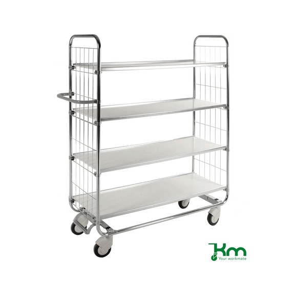 Chariot à étagères 4 zones charg., cap. charge 250 kg 1 395x470 mm frein central - Chariot à étagères série 8000, capacité de charge 250 kg, frein central