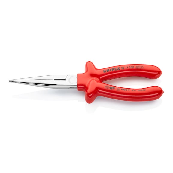 KNIPEX Box nose pliers with cutting edge, dip-insulated VDE 200 mm Article 26 17 200 - Flat nose pliers