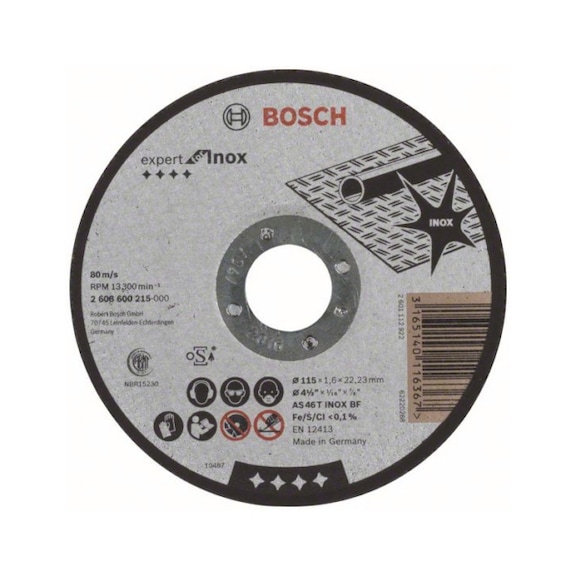 BOSCH Cut-off wheel straight Expert for Inox for small angle grinders 2608600215 - Abrasive made of bonded abrasive with bore or thread