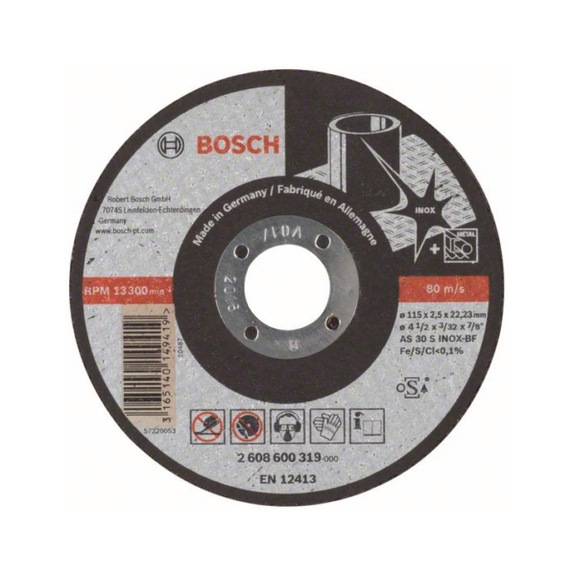 BOSCH Cut-off wheel straight Expert for Inox AS 30 S INOX BF 115 mm 2.5 mm 2608600319 - Abrasive made of bonded abrasive with bore or thread