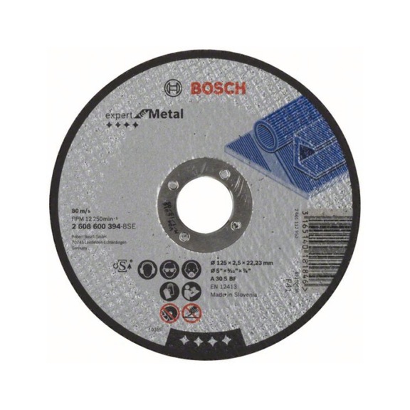 BOSCH Cut-off wheel straight Expert for Metal A 30 S BF 125 mm 2.5 mm 2608600394 - Abrasive made of bonded abrasive with bore or thread