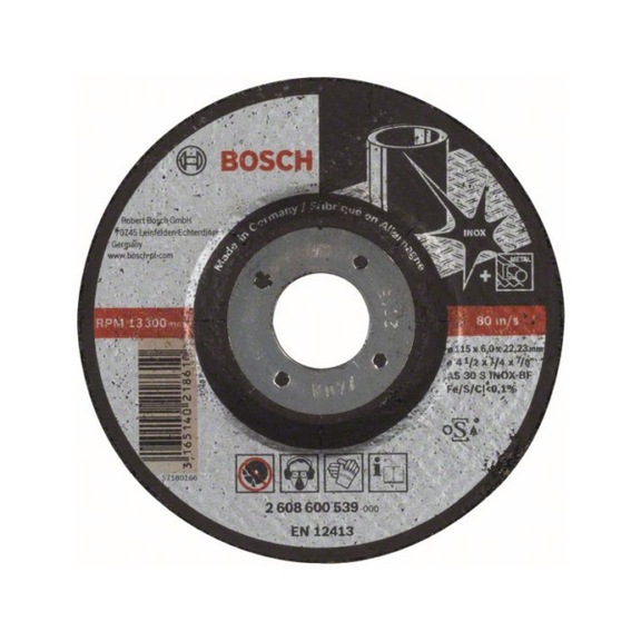 BOSCH Cranked rough grinding wheel Inox AS 30 S INOX BF 115mm 22,23mm 6mm 2608600539 - Rough grinding wheel