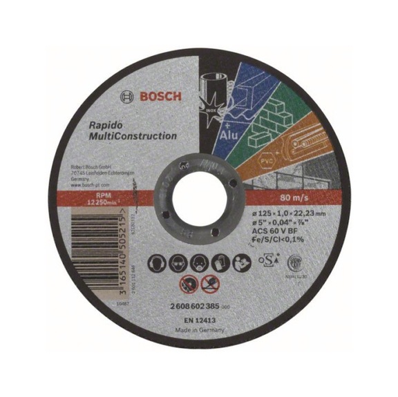 BOSCH Cut-off wheel Rapido Multi Construction ACS 60 V BF 125mm 1.0mm 2608602385 - Abrasive made of bonded abrasive with bore or thread
