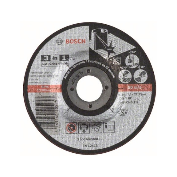 BOSCH Trennscheibe 3-in-1 A 46 S BF gekröpft 115 mm 2,5 mm 2608602388 - Schleifmittel aus gebundenem Schleifmittel mit Bohrung oder Gewinde