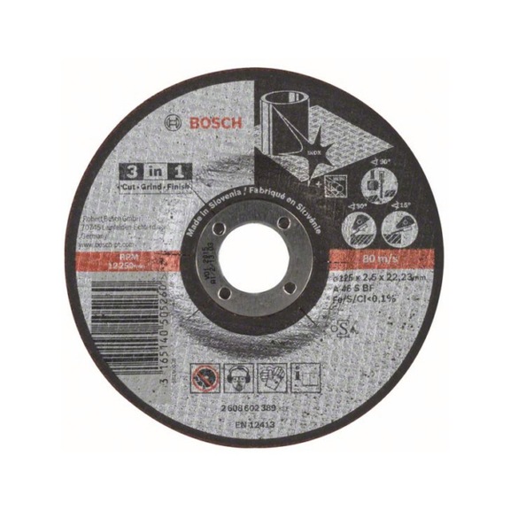 BOSCH Cut-off wheel 3-in-1 A 46 S BF offset 125 mm 2.5 mm 2608602389 - Abrasive made of bonded abrasive with bore or thread