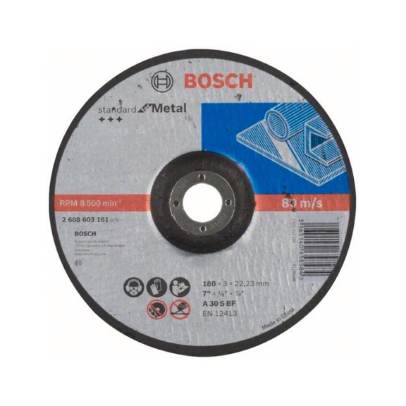 BOSCH Trennscheibe gekröpft Standard for Metal A 30 S BF 180mm 3,0mm 2608603161 - Schleifmittel aus gebundenem Schleifmittel mit Bohrung oder Gewinde