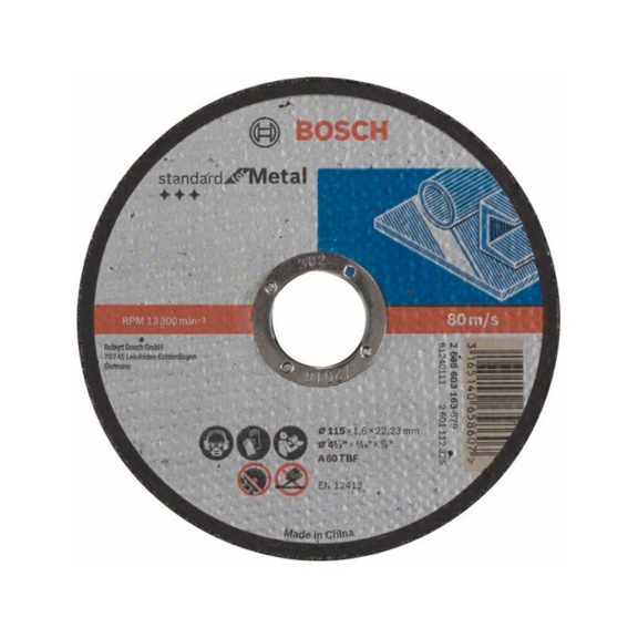 BOSCH Cut-off wheel straight Standard for Metal A 60 T BF 115 mm 1.6 mm 2608603163 - Abrasive made of bonded abrasive with bore or thread