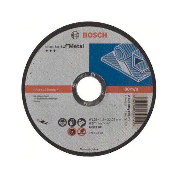 BOSCH Cut-off wheel straight Standard for Metal A 60 T BF 125 mm 1.6 mm 2608603165 - Abrasive made of bonded abrasive with bore or thread