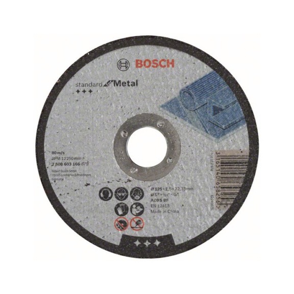 BOSCH Cut-off wheel straight Standard for Metal A 30 S BF 125 mm 2.5 mm 2608603166 - Abrasive made of bonded abrasive with bore or thread