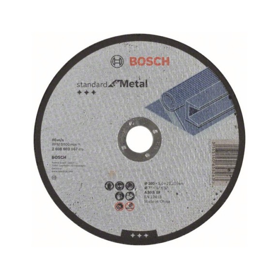 BOSCH Cut-off wheel straight Standard for Metal A 30 S BF 180 mm 3.0 mm 2608603167 - Abrasive made of bonded abrasive with bore or thread