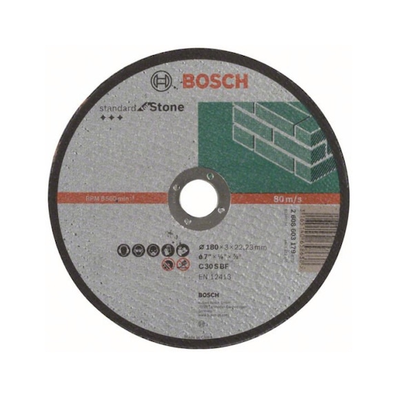BOSCH Trennscheibe gerade Standard for Stone C 30 S BF 180 mm 3,0 mm 2608603179 - Schleifmittel aus gebundenem Schleifmittel mit Bohrung oder Gewinde