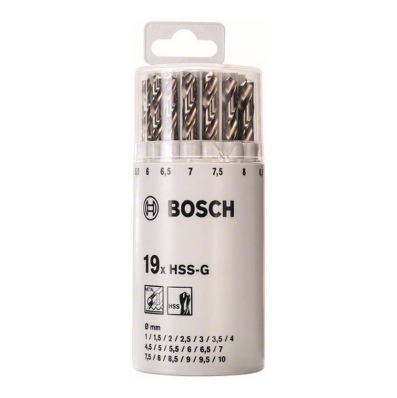 BOSCH 19-piece metal drill bit set HSS-G 135 degrees in plastic tube 1-10 mm - Drill set (cutting tool with defined cutting edges)