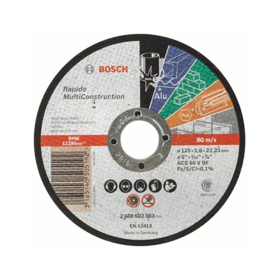BOSCH Cut-off wheel Rapido Multi Construction ACS 46 V BF 125mm 1.6mm 2608602383 - Abrasive made of bonded abrasive with bore or thread
