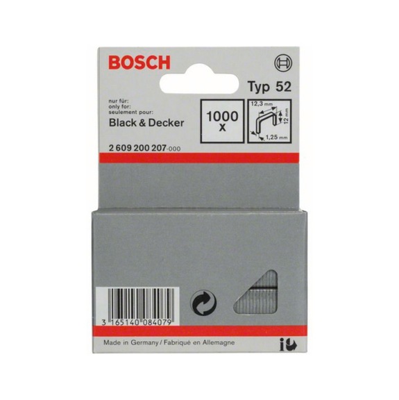 BOSCH flat wire staple type 52 12.3 x 1.25 x 12 mm 1000-pack 2609200207 - Clamp/pin for stapler (other)