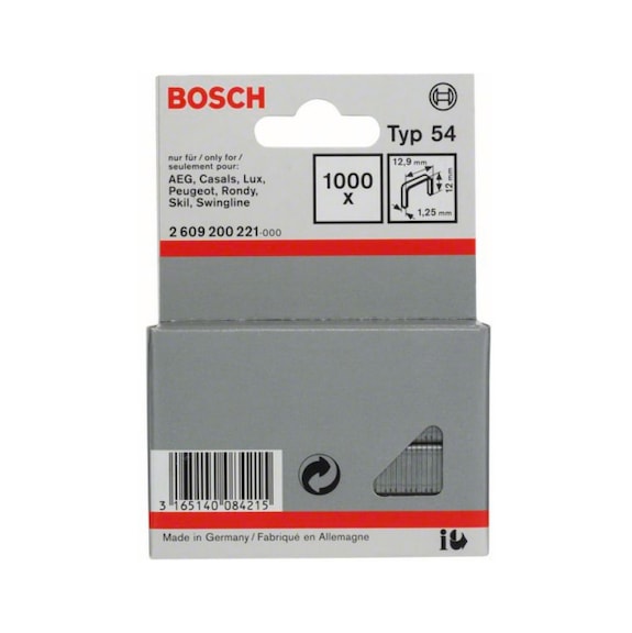 BOSCH Flat wire staple type 54 12.9 x 1.25 x 12 mm 1000-pack 2609200221 - Clamp/pin for stapler (other)