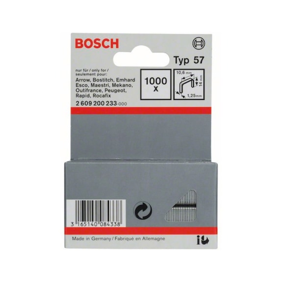 BOSCH flat wire staple type 57 10.6 x 1.25 x 14 mm 1000-pack 2609200233 - Clamp/pin for stapler (other)