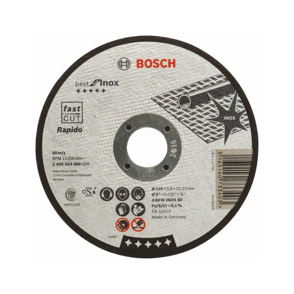 BOSCH Cut-off wheel straight Best Inox - Rapido A 60 W INOX BF 125mm 0.8 2608603488 - Abrasive made of bonded abrasive with bore or thread