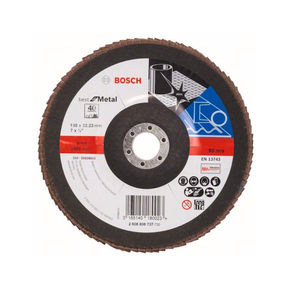 BOSCH Fächerschleifscheibe X571 gewinkelt 180 mm 40 Glasgewebe 2608606737 - Fächerschleifscheibe