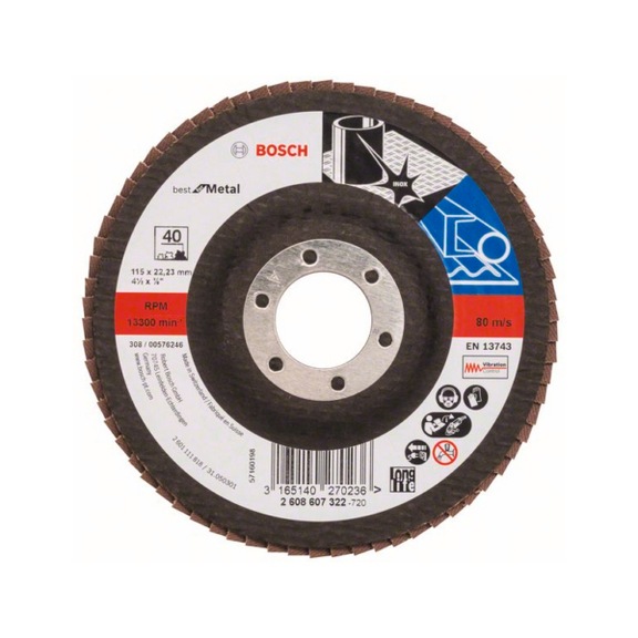 BOSCH Fächerschleifscheibe X571 Best Metal gerade 115mm 40 Glasgewebe 2608607322 - Fächerschleifscheibe