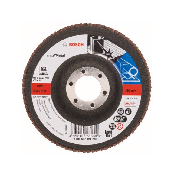 BOSCH Fächerschleifscheibe X571 Best Metal gerade 115mm 80 Glasgewebe 2608607324 - Fächerschleifscheibe