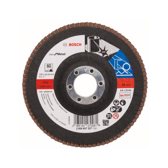 BOSCH Fächerschleifscheibe X571 Best Metal gerade 125mm 60 Glasgewebe 2608607327 - Fächerschleifscheibe