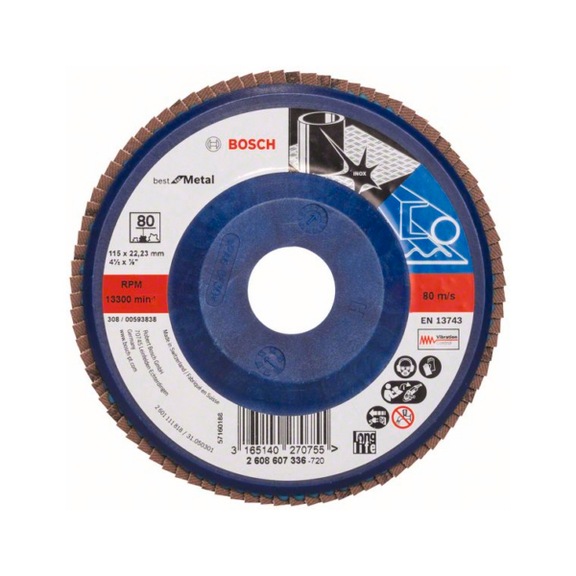 BOSCH Faecherschleifscheibe X571 Best for Metal 115mm K80 2608607336 - Fächerschleifscheibe