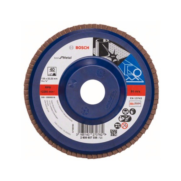 BOSCH Fächerschleifscheibe X571 Best Metal gerade 125mm 40 Kunststoff 2608607338 - Fächerschleifscheibe