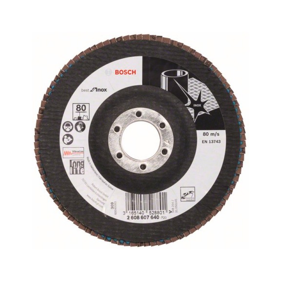 BOSCH flap disc X581 Inox angled 125mm 80 glass cloth 2608607640 - Flap disc