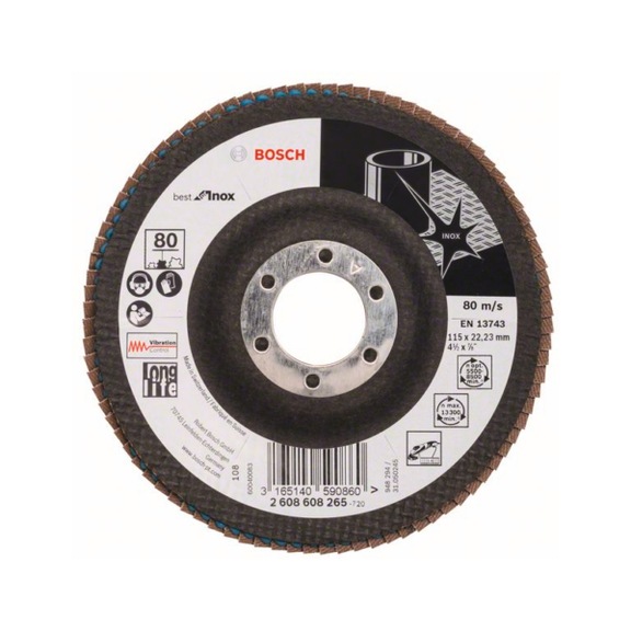BOSCH flap disc X581 Inox angled 115mm 80 glass cloth 2608608265 - Flap disc