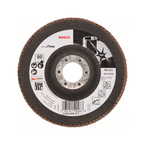BOSCH F&auml;cherschleifscheibe X581 Best Inox gerade 125 mm 60 Glasgewebe 2608608277 - F&auml;cherschleifscheibe