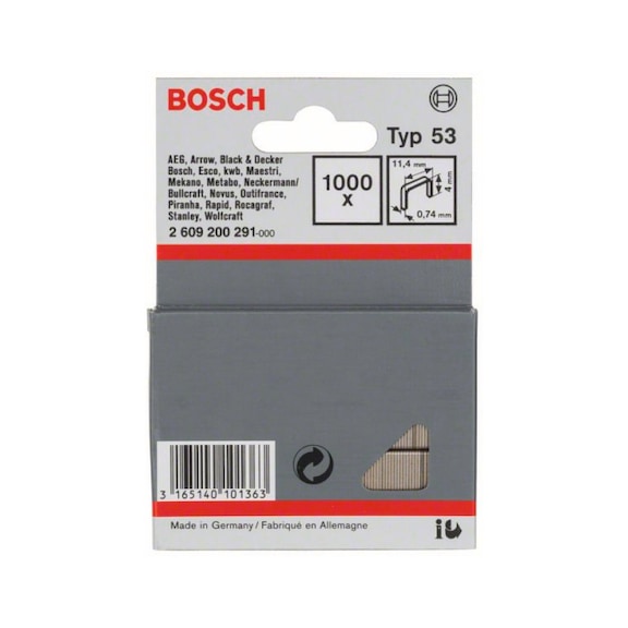 BOSCH Feindrahtklammer Typ 53 11,4 x 0,74 x 4 mm 1000er-Pack 2609200291 - Feindrahtklammer