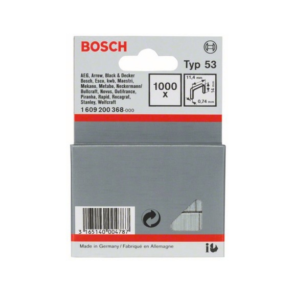 BOSCH Feindrahtklammer Typ 53 11,4 x 0,74 x 14 mm 1000er-Pack 1609200368 - Feindrahtklammer