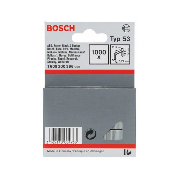 BOSCH Feindrahtklammer Typ 53 11,4 x 0,74 x 10 mm 1000er-Pack 1609200366 - Feindrahtklammer