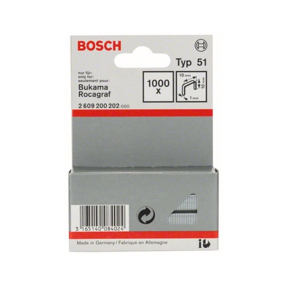 BOSCH Flat wire staple type 51 10 x 1 x 10 mm 1000-pack 2609200202 - Clamp/pin for stapler (other)