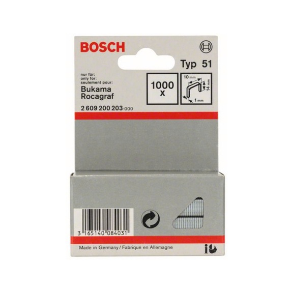 BOSCH Flat wire clamp type 51 10 x 1 x 14 mm 1000-pack 2609200203 - Clamp/pin for stapler (other)