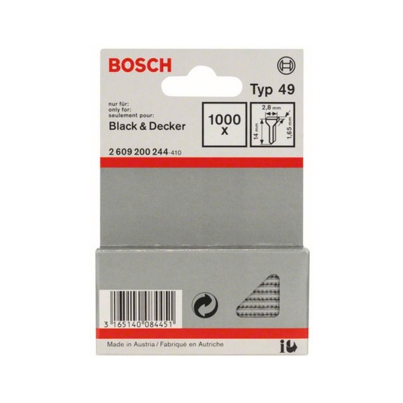 BOSCH Tacker pin type 49 14 mm 1000-pack 2609200244 - Tacker pin