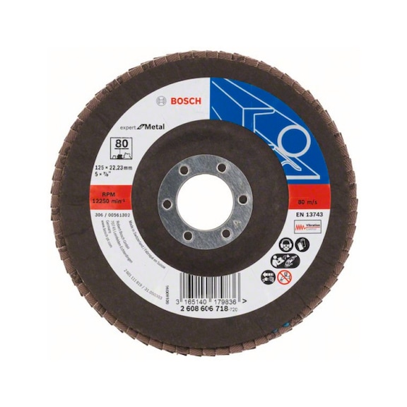 BOSCH Fächerschleifscheibe X551 Metal gewinkelt 125 mm 80 Glasgewebe 2608606718 - Fächerschleifscheibe