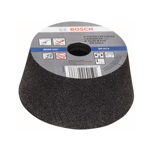 BOSCH Cup wheel conical-metal/cast iron 90 mm 110 mm 55 mm K 16 1608600231 - Grinding tool with diamond or boron nitride with bore