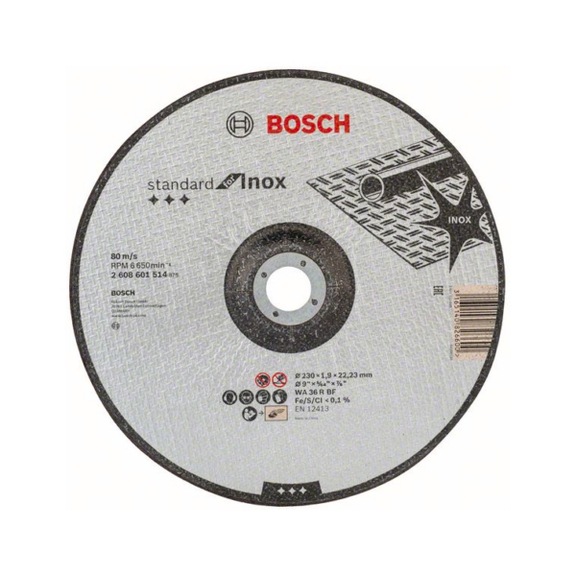 BOSCH Cut-off wheel cranked Standard for Inox WA 36 R BF 230mm 1.9mm 2608601514 - Abrasive made of bonded abrasive with bore or thread