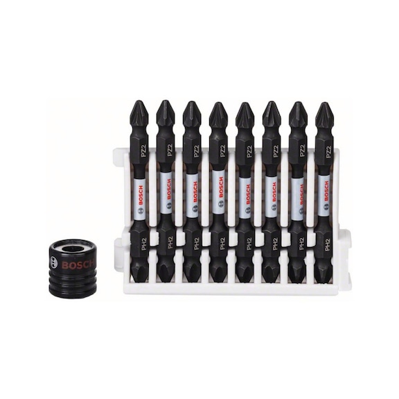 BOSCH Doppelklingenbit-Set 9-teilig PH2-PZ2 65 mm Magnethülse 2608522334 - Schraubendrehereinsatz (Sortiment)