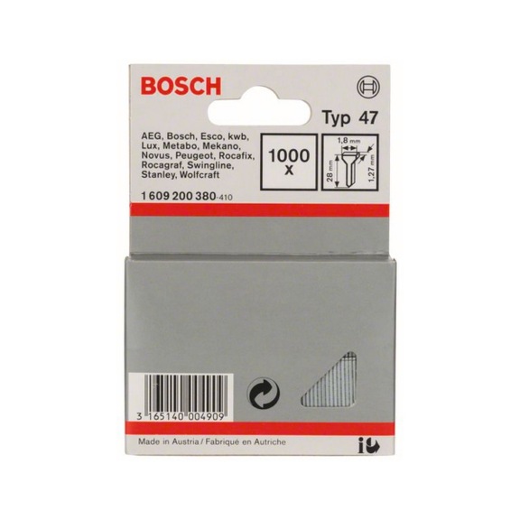 BOSCH staple nail type 47 1.8 x 1.27 x 28 mm 1000-pack 1609200380 - Tacker nail