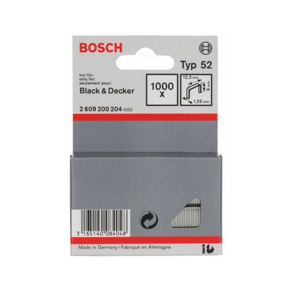BOSCH flat wire staple type 52 12.3 x 1.25 x 6 mm 1000-pack 2609200204 - Clamp/pin for stapler (other)