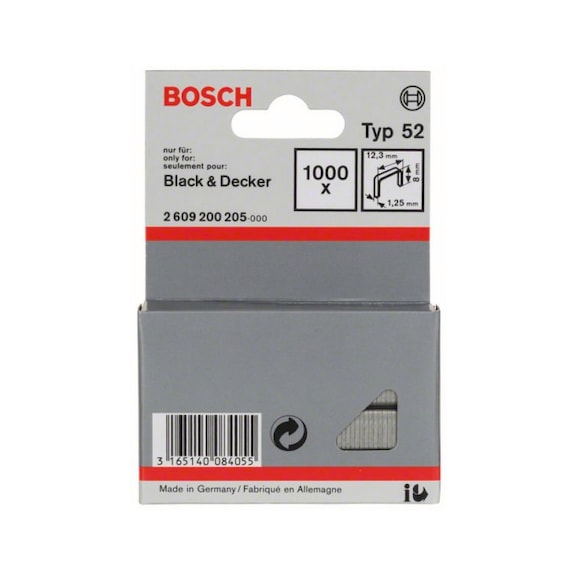 BOSCH flat wire staple type 52 12.3 x 1.25 x 8 mm 1000-pack 2609200205 - Clamp/pin for stapler (other)