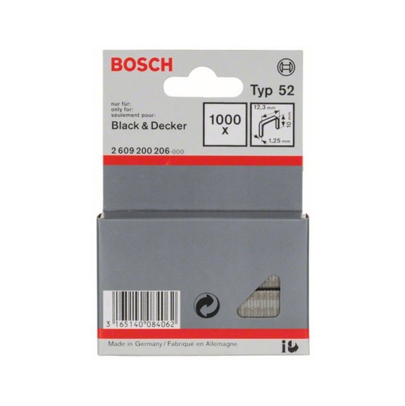 BOSCH Flachdrahtklammer Typ 52 12,3 x 1,25 x 10 mm 1000er-Pack 2609200206 - Klammer/Stift für Tacker (Sonstige)