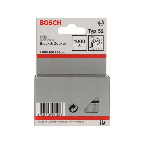 BOSCH Flachdrahtklammer Typ 52 12,3 x 1,25 x 14 mm 1000er-Pack 2609200208 - Klammer/Stift für Tacker (Sonstige)
