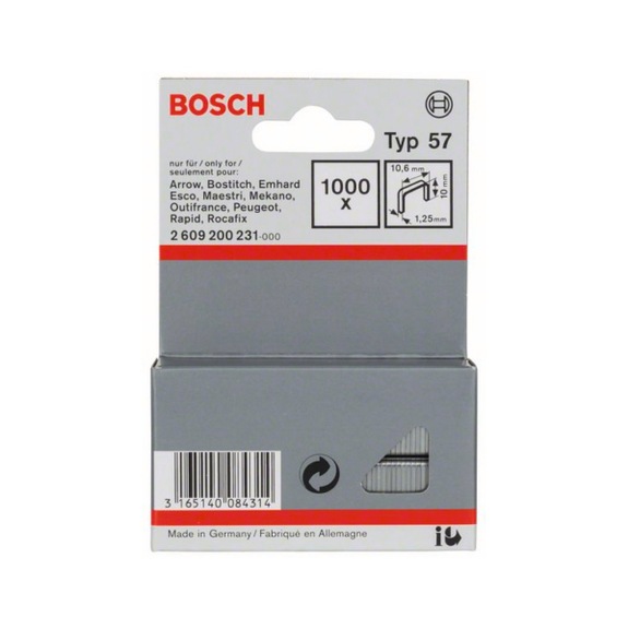 BOSCH flat wire staple type 57 10.6 x 1.25 x 10 mm 1000-pack 2609200231 - Clamp/pin for stapler (other)