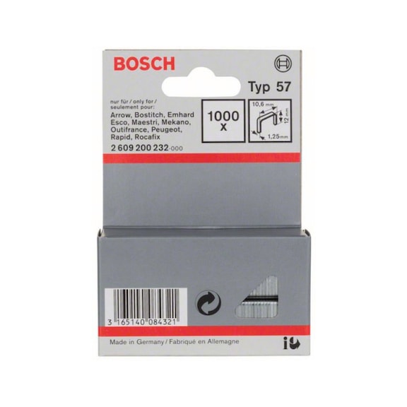 BOSCH Flachdrahtklammer Typ 57 10,6 x 1,25 x 12 mm 1000er-Pack 2609200232 - Klammer/Stift für Tacker (Sonstige)